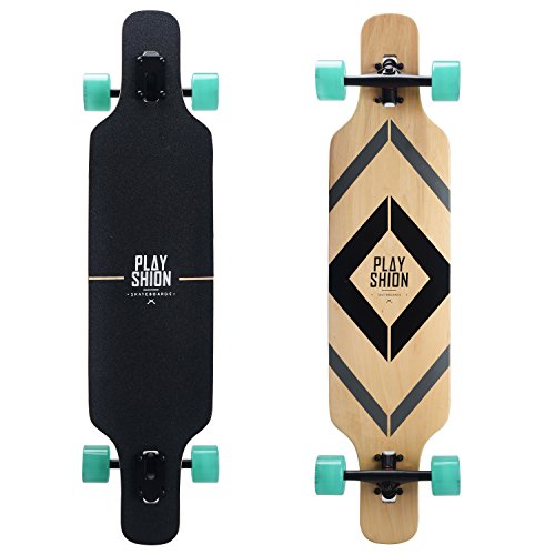 Playshion Longboard 39 Zoll, mit ABEC-9 Kugellagern, Drop-Through Freeride Skateboards Cruiser (Schwarz 1) von PLAYSHION