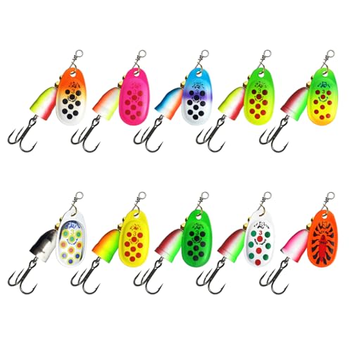 PLCPDM 10Pcs Trout Spinner Köder Set 5/6/8/9/11g Angeln Locken Spinnerbait Mit Drillinge Hartmetall Köder Angelgerät von PLCPDM