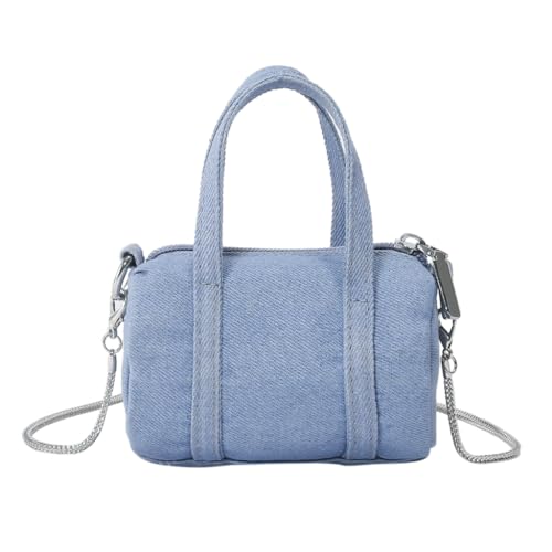 PLCPDM Kleine Handtasche für Damen, koreanischer Stil, Leinen, Denim, mit Crossbody-Kette, tragbare Münzbörse, Lippenstift, Abendtasche, hellblau von PLCPDM