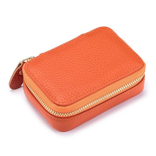 PLCPDM Kleine Make-up-Tasche, Reise-Lippenstift-Kosmetiktasche mit Glas, Kunstleder, tragbarer Reißverschluss, Orange von PLCPDM