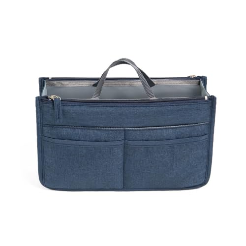 PLCPDM Stilvolle und geräumige Make-up-Tasche mit doppeltem Einsatz, perfekt für die Organisation von Kosmetikartikeln, marineblau, S von PLCPDM