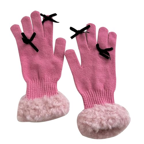 PLCPDM Winter-Strickhandschuhe mit kleiner Schleife, für Paare, Vollfinger-Handschuhe, dick, Outdoor, Radfahren, Skifahren, hält warm von PLCPDM
