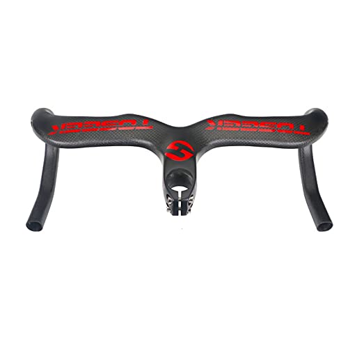 Voll Carbon Fahrradlenker MTB Rennrad Integrierter ​Lenker Drop Bar Bent Handlebar Interne Kabel 400/420/440mm Vorbau Grifflänge 90/100/110/120mm,Red Stem100mm,420mm von PLHJG