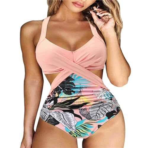 PLIOUASZ Bikini Damen Badeanzug Halterneck Plus Size Beach Badeanzug High Taille One -stück Bikini-f-s von PLIOUASZ