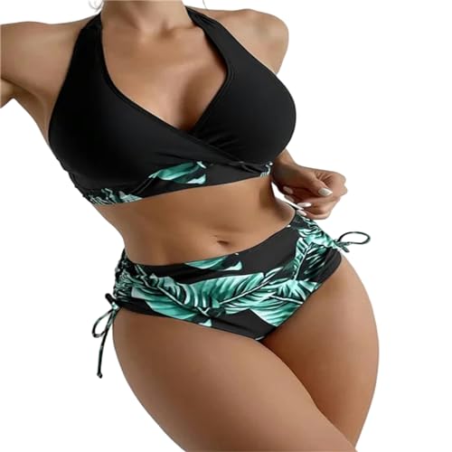 PLIOUASZ Bikini Damen Frauenbadeanzug Halfterhaltergurt Bikini Rückenfreier Riemchen Badeanzug Hoher Taille Badeanzug-grün-s von PLIOUASZ
