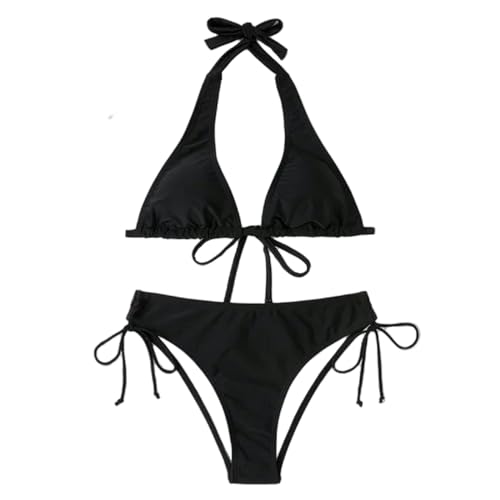PLIOUASZ Bikini Damen Halfter Neck Bikini Badeanzug Niedriger Taille Schwarz/rot/Strand Badeanzug Badeanzug Zweiteiliger Set-a-m von PLIOUASZ