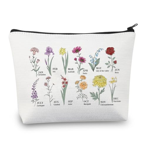 PLITI Make-up-Tasche mit Geburtsmonat, 12 Monate, Geburtsmonat, Blumengeschenk, Pflanzenliebhaber, Geschenk, Geburt, Blumengeschenk, botanisches Geschenk, Geburtsmonat Flowersu, modisch von PLITI