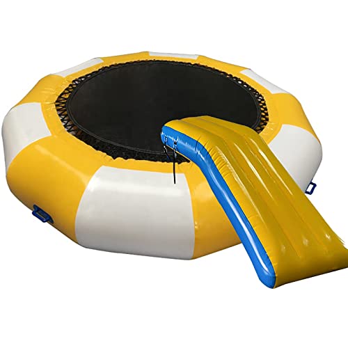 PLJKIHED Wasserspielzeug, Wassertrampolin, aufblasbares schwimmendes Wassertrampolin, 2 m/3 m/4 m mit Rutsche und Luftpumpe, Hüpfbett, Wasserspiel-Partyparadies Stabilize von PLJKIHED
