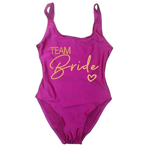 PLOZINDA Badeanzug Damen Braut Badeanzug Frauen Team Einteilige Badebekleidung Für Bachelor-Partyanzüge-Lila Team2-Xxl von PLOZINDA