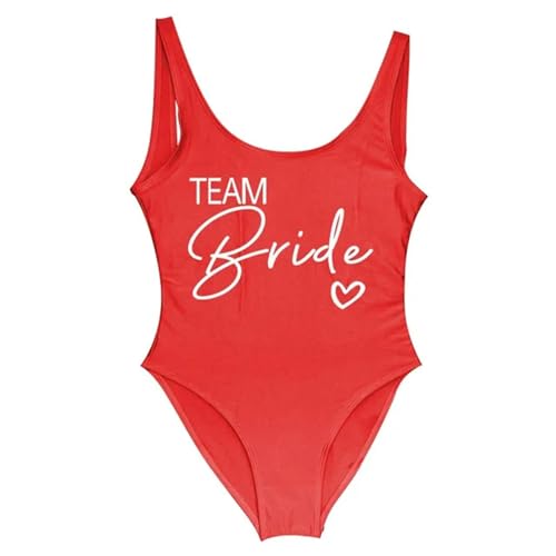 PLOZINDA Badeanzug Damen Braut Badeanzug Frauen Team Einteilige Badebekleidung Für Bachelor-Partyanzüge-Red Team1-M von PLOZINDA