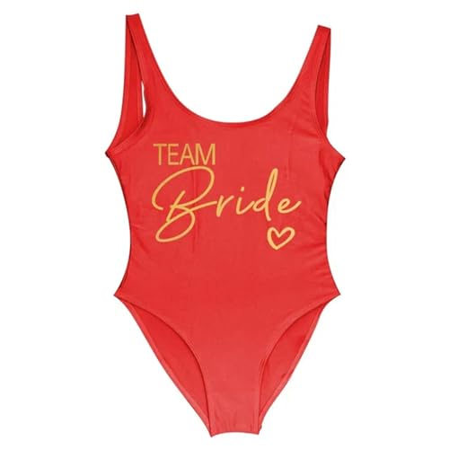 PLOZINDA Badeanzug Damen Braut Badeanzug Frauen Team Einteilige Badebekleidung Für Bachelor-Partyanzüge-Red Team2-S von PLOZINDA