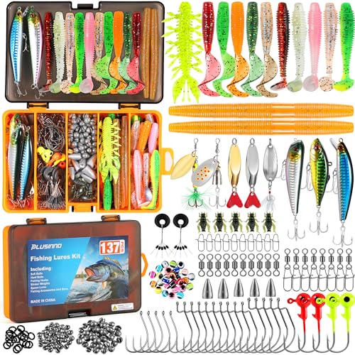PLUSINNO Angelköder, 137-teiliges Köder-Set mit Ausrüstung, Kurbelköder, Löffel, Haken, Gewichte und anderes Zubehör, Angelköderausrüstung, Geschenk für Herren, Barsch, Süßwasser PLUSINNO Angelköder, 137-teiliges Köder-Set mit Ausrüstung, Kurbelköder, Löffel, Haken, Gewichte und anderes Zubehör, Angelköderausrüstung, Geschenk für Herren, Barsch, Süßwasser von PLUSINNO