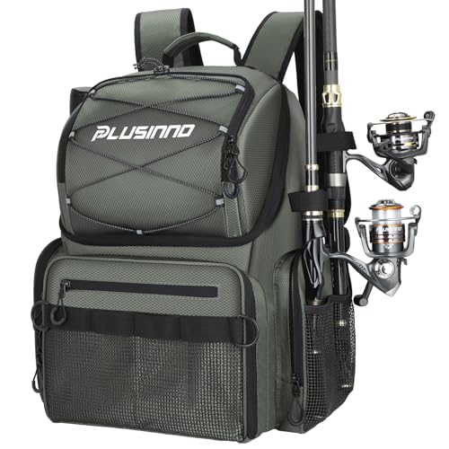 PLUSINNO Angelrucksack mit Rutenhaltern und Kühler, 45 l, groß, wasserabweisend, Angelausrüstungsrucksack PLUSINNO Angelrucksack mit Rutenhaltern und Kühler, 45 l, groß, wasserabweisend, Angelausrüstungsrucksack von PLUSINNO