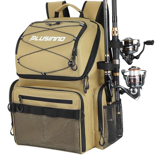 PLUSINNO Angelrucksack mit Rutenhaltern und Kühler, 45 l, groß, wasserabweisend, Angelausrüstungsrucksack PLUSINNO Angelrucksack mit Rutenhaltern und Kühler, 45 l, groß, wasserabweisend, Angelausrüstungsrucksack von PLUSINNO