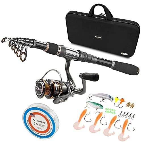 plusinno Teleskop Rute und Rolle Combos Full Kit, Spinning Fishing Gear Organizer Pole-Sets mit Line Kunstköder Haken Rollen und Angeln Tasche Fall Zubehör, 1.8M 5.91Ft Fishing Full Kit von PLUSINNO