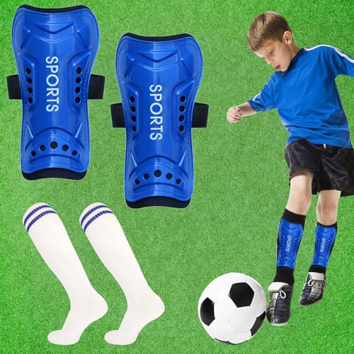 PNOOFR Fußball Schienbeinschoner und Fussball Socken Kinder Set, Schienbeinschoner Kinder, Trainingssocken Fußball, für Fußballtraining, Laufen, Sport von 5-12 Jahren von PNOOFR