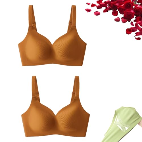 2 Stück Shapedly-BHS, glättender, bequemer, bügelloser BH, geformter, rückenglättender Push-Up-BH, Push-Up-BHS ohne Bügel (Brown,XX-Large) von PNZLZIA