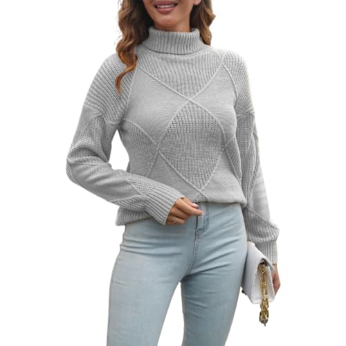 Angorapullover für Damen, gestrickter Ripppullover, lockerer Rollkragenpullover aus Kaschmirmischung, Kaschmirpullover (Small,Gray) von PNZLZIA