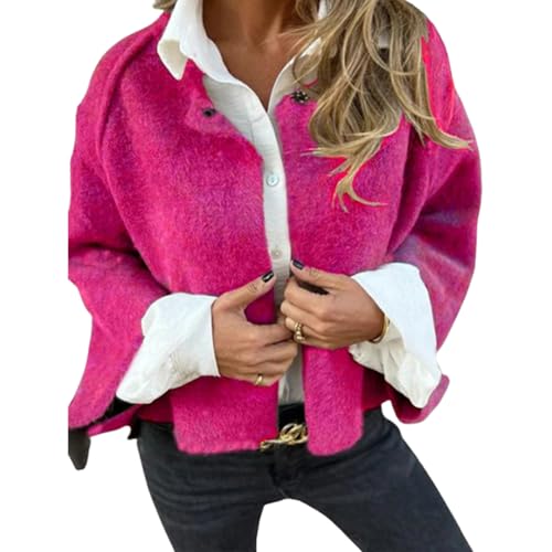 Damenmantel aus Wolle mit Rundhalsausschnitt und Langen Ärmeln, weiche, warme Strickjacke aus Kaschmir, kurzer Mantel aus Wollmischung für Damen (5X-Large,Rose Red) von PNZLZIA