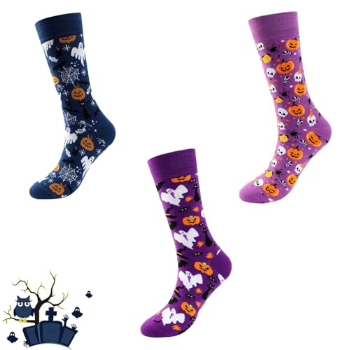 Halloween-Socken, neuartige Lange Baumwollsocken mit Kürbis-Fledermaus-Motiv, Herbststrumpf, Happy Männer und Frauen (D,One Size) von PNZLZIA