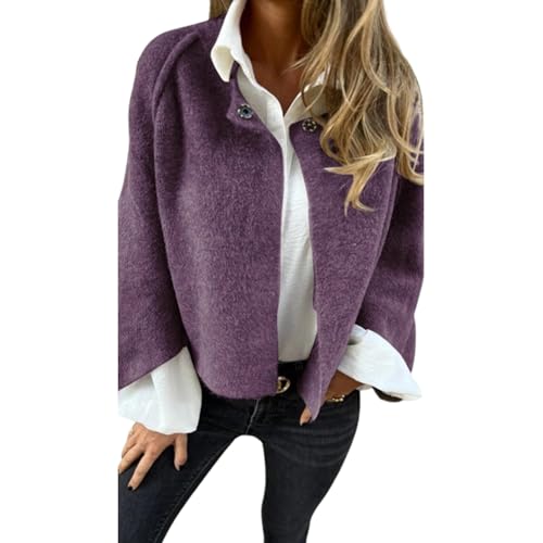 PNZLZIA Damen Rundhals-Woll-Langarm-Mantel, weiche warme Kaschmir-Cardigan-Jacke, Frauen Cropped-Wollmischmantel von PNZLZIA