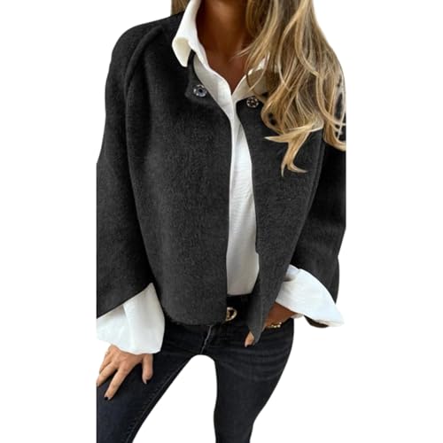 PNZLZIA Damen Rundhals-Woll-Langarm-Mantel, weiche warme Kaschmir-Cardigan-Jacke, Frauen Cropped-Wollmischmantel von PNZLZIA