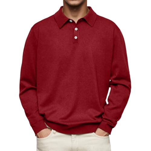 PNZLZIA Poloshirts für Herren, langärmliges, klassisches, leichtes Golfshirt, lässiges, langärmliges Poloshirt mit einfarbigem Revers für Herren (3X-Large,Red) von PNZLZIA