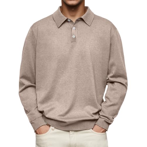 Poloshirts für Herren, langärmliges, klassisches, leichtes Golfshirt, lässiges, langärmliges Poloshirt mit einfarbigem Revers für Herren (X-Large,Khaki) von PNZLZIA