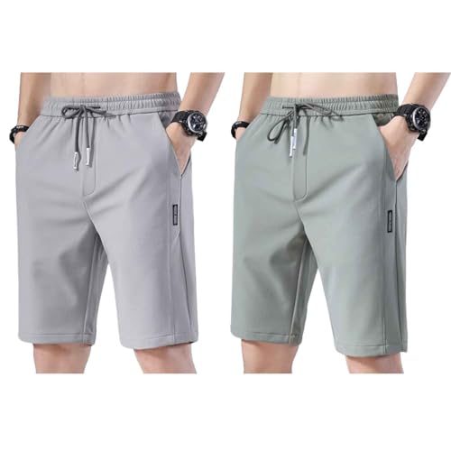 Bevawear Herren-Shorts, Bevawear Quick Dry Pull-On Stretch-Hosen-Shorts für Herren (3XL,Light Gray + Light Green) von POBLTA