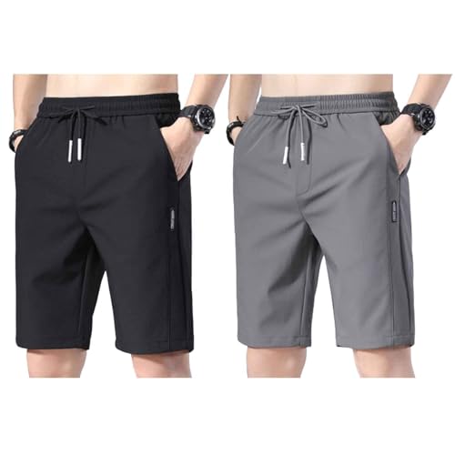 Bevawear Herren-Shorts, Bevawear Quick Dry Pull-On Stretch-Hosen-Shorts für Herren (M,Black + Dark Gray) von POBLTA