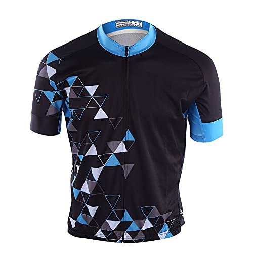 POENVFPO Herren-Fahrradbekleidung, Kurzärmliges Herren-Fahrradtrikot, Schnell Trocknendes Fahrrad-Shirt für Rennradfahren (Blaues kurzes Sieben-Sterne-Top XL) von POENVFPO