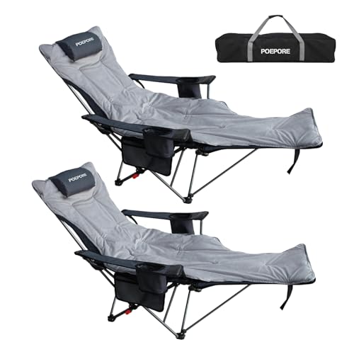 POEPORE Campingstuhl Faltbarer 2er Set Relaxsessel Bis 120 kg 4-Fach Verstellbarer Leichter Liegestuhl Angelstuhl mit Abnehmbarem Wattepad Fußstütze Doppelseitigen Armlehnentaschen Grau POEPORE Campingstuhl Faltbarer 2er Set Relaxsessel Bis 120 kg 4-Fach Verstellbarer Leichter Liegestuhl Angelstuhl mit Abnehmbarem Wattepad Fußstütze Doppelseitigen Armlehnentaschen Grau von POEPORE