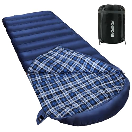 Poepore Schlafsack Outdoor Winter für Erwachsene Extra Breit 4 Jahreszeiten XXL Schlafsäcke Warmer Baumwolle Flanell Deckenschlafsack beim Camping Wandern Abenteuern 230 * 100CM Blau von POEPORE