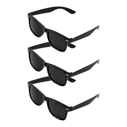 POFET 3 Stück Lochbrille, Schwarze Gitterbrille, Anti-Ermüdungsbrille für das Augenentspannungstraining von POFET