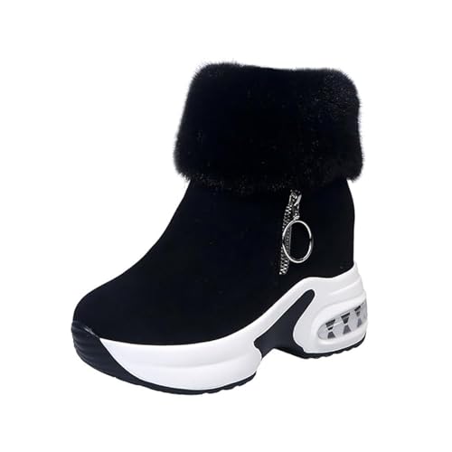 Damen Plateau Schneestiefel Winter Warm Fell Gefüttert Kurze Stiefel Wasserdicht Rutschfeste Stiefel Bequeme Orthopädische Stiefel für Frauen UK (Schwarz, 40EU) von POIOZXD