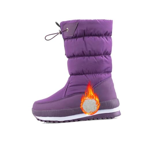 Damen Premium wasserdichte rutschfeste Kunstpelz Schneestiefel Winter Leichte Bequeme Pelz Gefüttert Warme Schneestiefel für Frauen (Lila,38EU) von POIOZXD