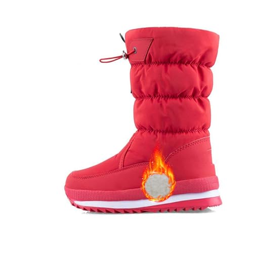 Damen Premium wasserdichte rutschfeste Kunstpelz Schneestiefel Winter Leichte Bequeme Pelz Gefüttert Warme Schneestiefel für Frauen (Rot,39EU) von POIOZXD