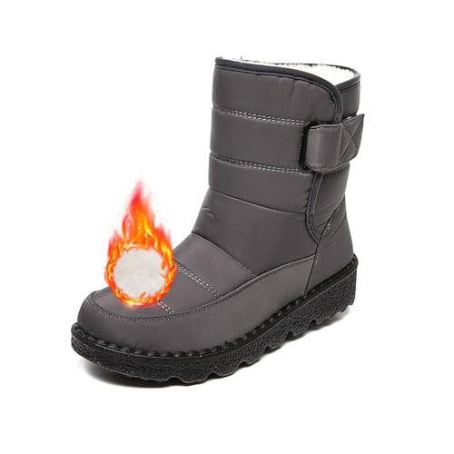 Damen Wasserdichte rutschfeste Warme Knöchel Schneestiefel Plattform Warm Fell Gefüttert Thermo Winter Stiefeletten Orthopädische Schuhe (Grau,38EU) von POIOZXD