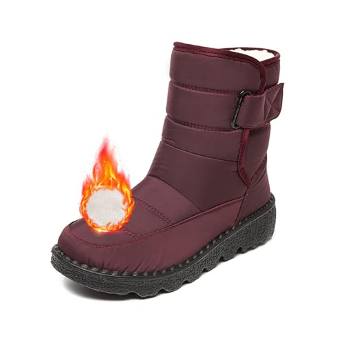 Damen Wasserdichte rutschfeste Warme Knöchel Schneestiefel Plattform Warm Fell Gefüttert Thermo Winter Stiefeletten Orthopädische Schuhe (Rot,43EU) von POIOZXD