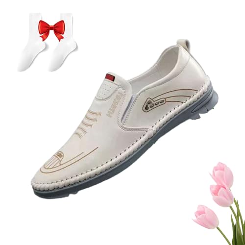 POIOZXD Atmungsaktive, rutschfeste Leder-Turnschuhe für Herren, lässig, atmungsaktiv, hohl, leichte Slip-on-Outdoor-Sneaker, Oxfords von POIOZXD