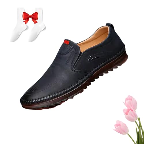 POIOZXD Atmungsaktive, rutschfeste Leder-Turnschuhe für Herren, lässig, atmungsaktiv, hohl, leichte Slip-on-Outdoor-Sneaker, Oxfords von POIOZXD