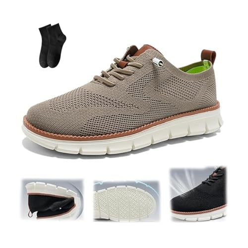 POIOZXD Breeze Schuhe für Herren, bequeme Anzugschuhe für Herren, bequem, Netzstoff, zum Reinschlüpfen, Schnürschuhe, leicht, lässig, Walkingschuhe (Khaki, 39 EU) von POIOZXD