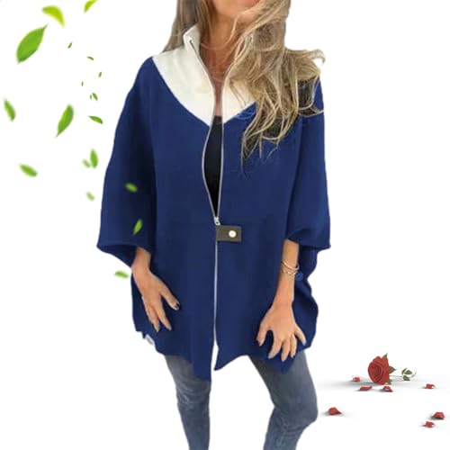 POIOZXD Damen Casual Stehkragen Halber Reißverschluss Jacke Herbst und Winter Casual Lose Langarm Kaschmir Outwear Weich Warm Solide Cardigan Mäntel (Blau, S) von POIOZXD