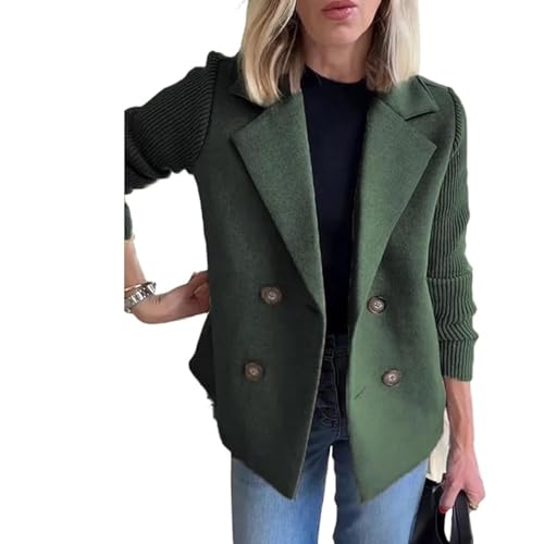 POIOZXD Damen-Mantel mit Revers-Knöpfen, Patchwork-Ärmel, lässiger Mantel, Damen-Wintermantel, Blazer, Pullover für Damen (Grün, XXL) von POIOZXD