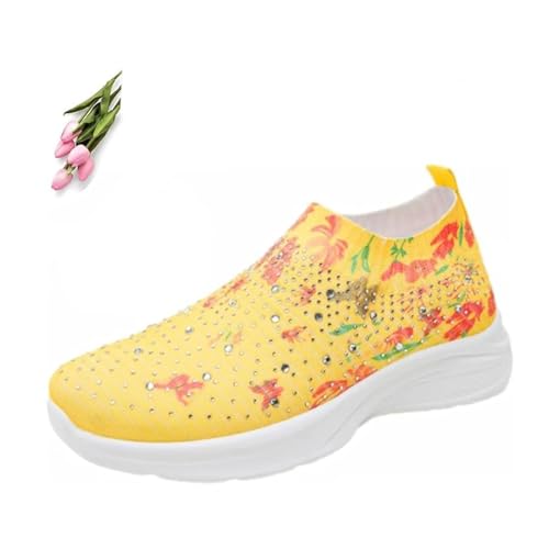 POIOZXD Damen Schmetterling Muster Sneaker Frauen Kristall Atmungsaktiv Slip On Walking Schuhe Sparkly Strass Low Top Mesh Sneaker von POIOZXD