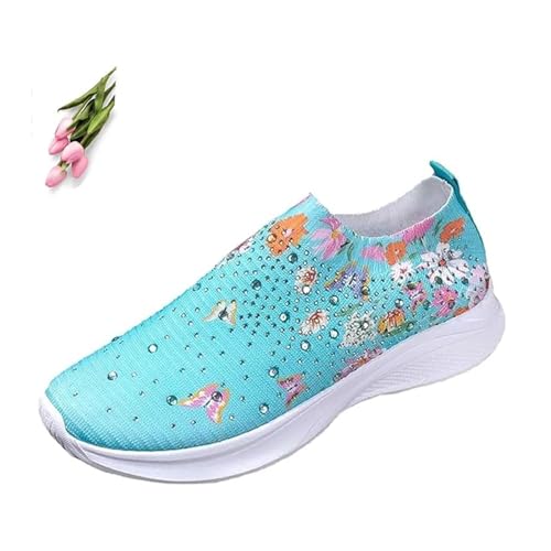 POIOZXD Damen Schmetterling Muster Sneaker Frauen Kristall Atmungsaktiv Slip On Walking Schuhe Sparkly Strass Low Top Mesh Sneaker von POIOZXD