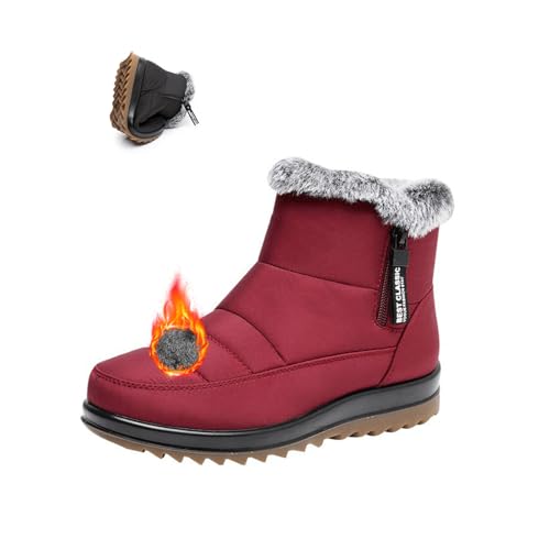 POIOZXD Damen Winter Wasserdicht Warm Baumwolle Stiefel Winter Warm Fleece Futter Stiefeletten Outdoor Walking Rutschfeste Schneeschuhe für Frauen (Rot, 36EU) von POIOZXD