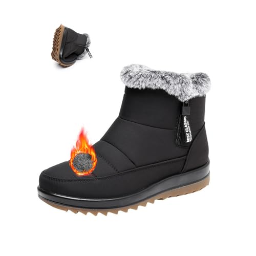 POIOZXD Damen Winter Wasserdicht Warm Baumwolle Stiefel Winter Warm Fleece Futter Stiefeletten Outdoor Walking Rutschfeste Schneeschuhe für Frauen (Schwarz, 36EU) von POIOZXD