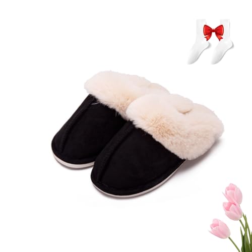 POIOZXD Dreamtoe Hausschuhe, Winter-Hausschuhe für Damen, warme Hausschuhe für Damen, Memory-Schaum, pelzige Baumwollhausschuhe (Schwarz, 44-45) von POIOZXD