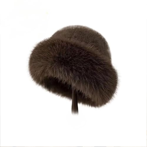 POIOZXD Elegante Damen-Beanie-Mütze aus Kunstfell, dick, warm und dehnbar, Wintermütze für Ohrenschutz, Wintermütze für Damen, Skifahren, Wandern, Earflap Beanie (Braun) von POIOZXD